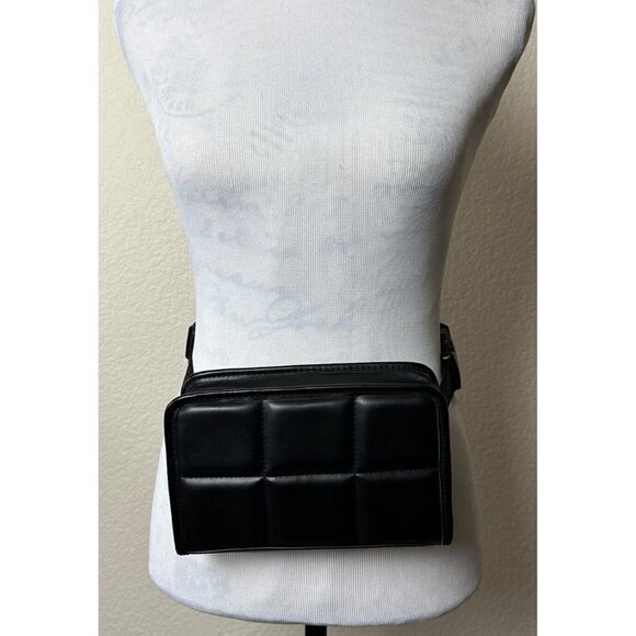 Amanda Uprichard Belt Bag Black Vegan Leather Gold Hardware Travel‎ Purse New - Picture 2 of 13